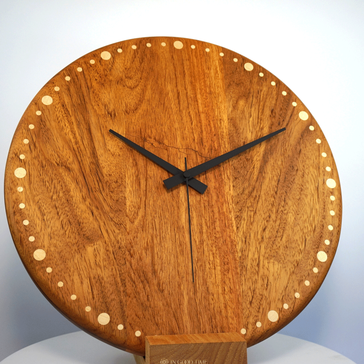 Solstice – Rosewood Wall Clock with Round Maple Inlays