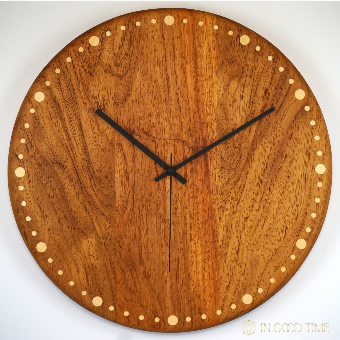 Solstice – Rosewood Wall Clock with Round Maple Inlays