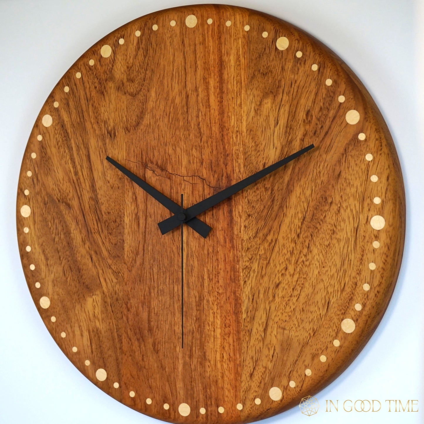 Solstice – Rosewood Wall Clock with Round Maple Inlays
